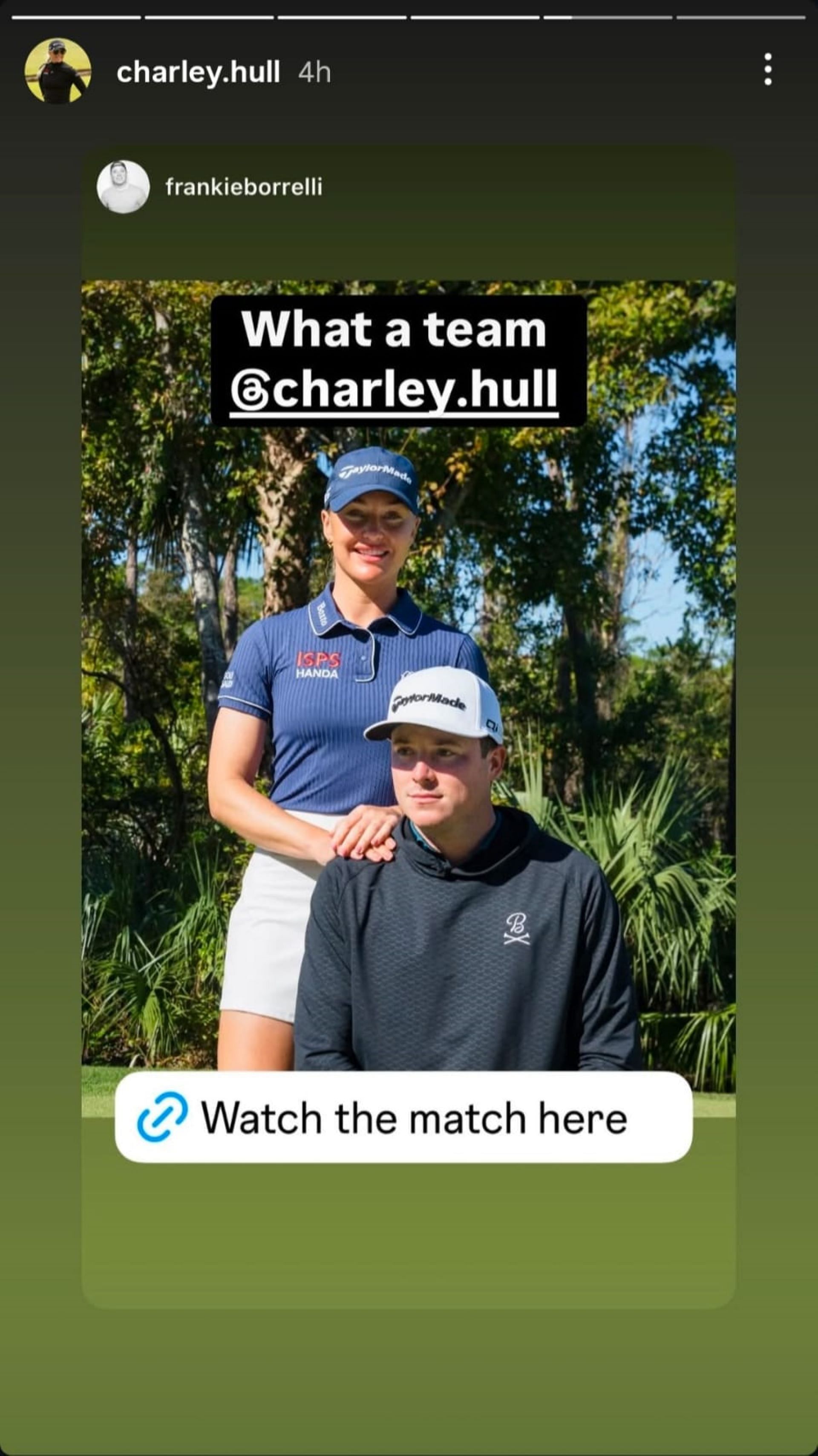 A screenshot from Charley Hull's Instagram story (via @charley.hull)